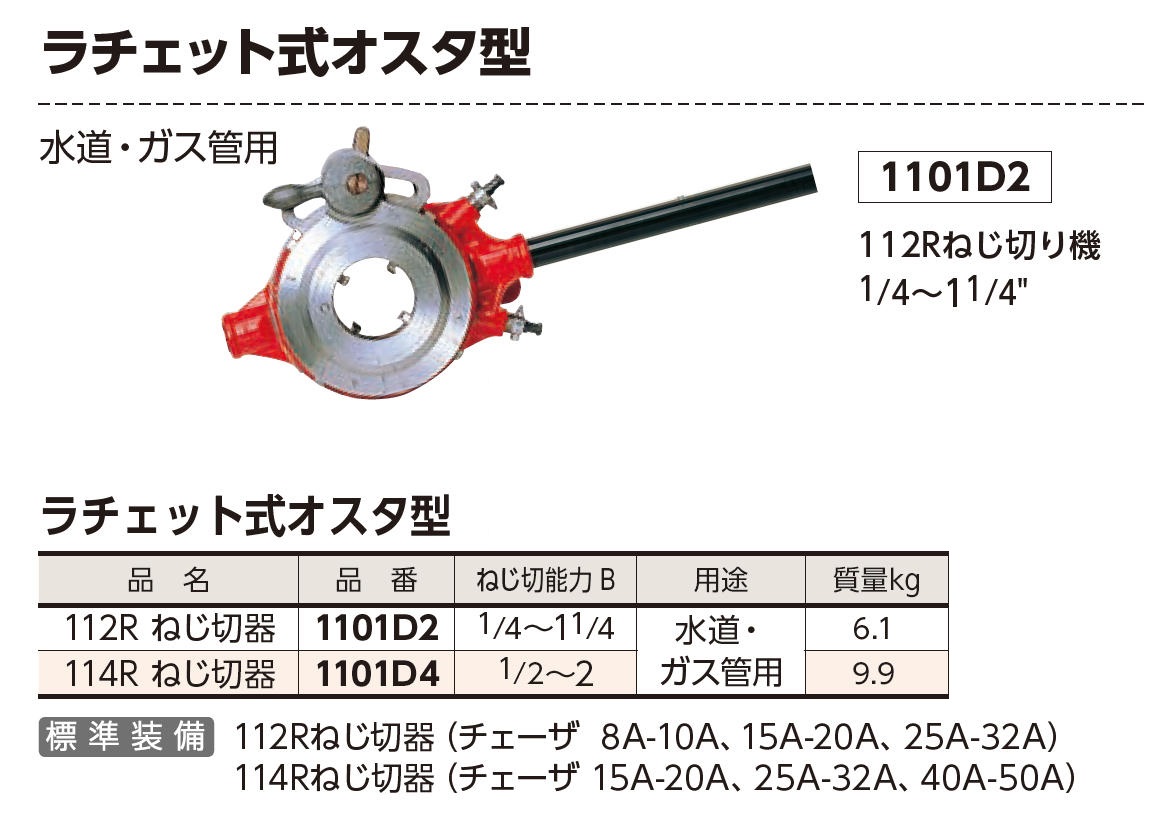 よいしな / ﾊﾟｲﾌﾟねじ切器 ﾗﾁｪｯﾄ式ｵｽﾀ型 114R レッキス工業㈱ REX